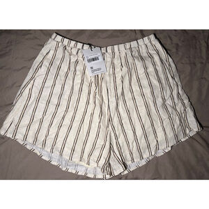 Princess Polly Cream Black Stripe Linen Blend High Waist Shorts US 10